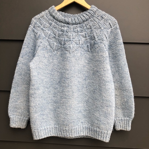 Hand knitted Sweater with patterned yoke - sky blue - L - Picture 3 of 7